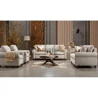 AEA Hellbeige Sofa set 3-Sitzer Sofa Sessel textil Wohnzimmer Weich Hochwertig