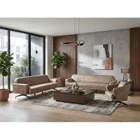 AEA Couchgarnitur 3-Sitzer Sofa Sessel Leder Beige Modern Bequem