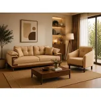 AEA Modern 3-Sitzer Sofa Sessel Set Beige Stoff Wohnzimmer Polstermöbel