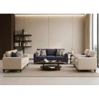 AEA Grau-beige Sofa-set 3-Sitzer Sofa Sessel Wohnzimmer Polstermöbel Hochwertig
