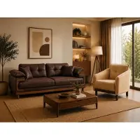 AEA Beige 3-Sitzer Sofa Sessel Set Braun Modern Stoff Wohnzimmer