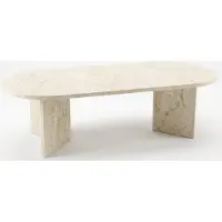 AEA Dieser Elegante Ovale Couchtisch Hellem Marmor Eignet Wohnzimmer
