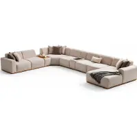 AEA Beiges Wohnlandschaft U-Form großes Sofa Wohnzimmer Bequem Weich Modern