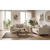 AEA Wohnzimmer Set 3-Sitzer 2-Sitzer Sofa Beige Stoff Modern Polstermöbel