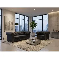 AEA Klassisches Schwarzes 3-Sitzer Sofa Sessel Wohnzimmer Polstergarnitur