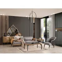 AEA Modern 3-Sitzer Sofa Sessel Grau Stoff Polstermöbel Wohnzimmer Set