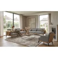 AEA 2x 3-Sitzer Sofa Sessel Grau Modern Stoff Holz Metall Wohnzimmer Set