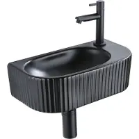 Qeramiq Fuente pack lave-mains – demi-rond – 40 x 21,5 x 12 cm – perçage à droite – robinet noir mat – cannelé SW1522214/SW696205/SW696215/SW696235