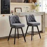 StarTech.com Tabourets de bar modernes - Ensemble de 2 tabourets pivotants à 360° - Hauteur d'égouttoir : 66 cm - Assise rembourrée en lin avec dossier - Pieds en bois - Gris