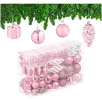Merkloos boules - lot de 72 - plastique - incassable - coeurs - chaussettes - rose