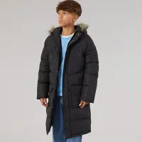 Kangaroo Poo Manteau à capuche long avec bordure en fausse fourrure garçons - Noir