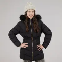 Board Angels Veste ceinturée avec capuche en fausse fourrure filles - Noir