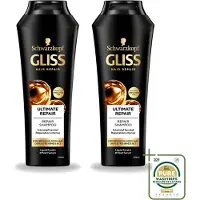 GLISS 2 flacons de shampooing Kur Ultimate Repair pour cheveux abîmés, 250 ml chacun - Pack économique - 2 pièces