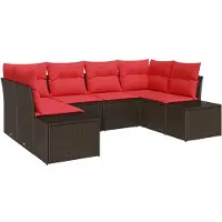 vidaXL Ensemble de canapés de jardin , 6 pièces, 6 places, couleur marron et rouge, en polyrotin