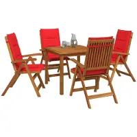 Syfax Ensemble de salle à manger d'extérieur pour jardin, composé de 5 pièces, en bois d'acacia massif, finition naturelle