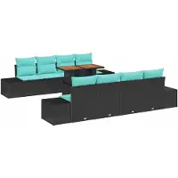 vidaXL Ensemble de salon de jardin , 9 pièces, noir, en résine tressée