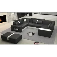 AEA Canapé design U-Form, en cuir, rembourré, modèle PHX7, couleur noir et blanc. Peut être configuré en canapé d'angle