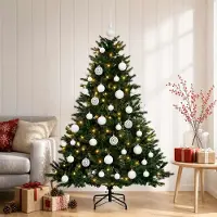 Syfax Arbre de Noël artificiel avec boules de Noël, 150 cm, 150 LED