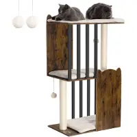 Merkloos Arbre à gratter pour chat, 3 niveaux, 111 cm de hauteur, couleur marron vintage, avec 2 poteaux en sisal, pour intérieur
