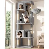 Merkloos Arbre à chat, hauteur 168 cm, avec 3 maisons pour chats, 5 poteaux à gratter, adapté pour 3 à 4 chats
