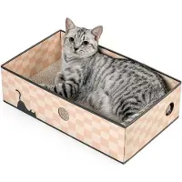 Merkloos Griffoir en carton épais, double face, dimensions 42,5 x 25 x 12 cm, avec des trous interactifs pour les chats
