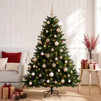 Syfax Arbre de Noël artificiel avec boules de Noël, 150 cm, 150 LED