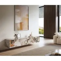 DELIFE Meuble-TV Cuor 220 cm Céramique Patagonia raffinée 1 Clapet 2 Tiroirs Flottant