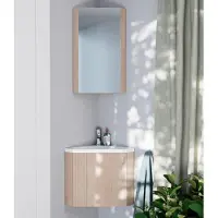 MOB-IN Meuble lave-mains d'angle décor chêne KODA + robinet + armoire miroir