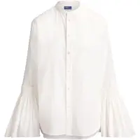 Ralph Lauren pour femme. 211B23719001 Chemise en coton et soie blanc (36), Classique, Manche longue