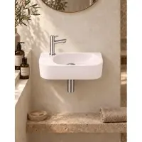 Qeramiq Fuente pack lave-mains – demi-rond – 40 x 22 x 12 cm – céramique lin – perçage à gauche – robinet inox brossé SW1449883/SW696201/SW696212/SW696237