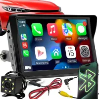 Retoo Autoradio à écran tactile 7 pouces avec connexion sans fil et filaire, écran pour voiture avec caméra de recul, CarPlay/Android Auto/AirPlay, Bluetooth, noir,