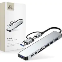 TechProtection Hb06 Adaptateur Hub 8In1 Type-C + Usb2.0 + Usb3.0 + Sd/Tf + Av3.5 Space Grey