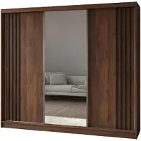 MargaretHadas24 Armoire Neli de 240 cm avec lamelles et miroir, comprenant 3 portes coulissantes. Armoire coulissante (couleur : Noyer Warmia, lamelles noires)