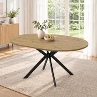 Ninkear Table extensible pour repas, dimensions 140/100 x 100 cm, pour 4 à 6 personnes, forme ronde/ovale, pieds en métal (aspect bois)