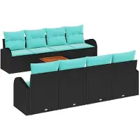 vidaXL Ensemble de canapés de jardin , 9 pièces, noir et turquoise, en résine tressée