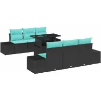 vidaXL Ensemble de salon de jardin , 7 pièces, 6 places, noir et turquoise