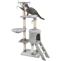 Merkloos Arbre à chat avec cachette, 138 cm, gris, pour chats