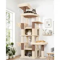 Merkloos Katzenbaum beige XXL, 192 cm, avec 2 grandes cachettes, recouvert de sisal, idéal pour les grands chats