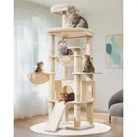 Merkloos Arbre à gratter XXL, 183 cm de hauteur, avec 5 poteaux à gratter, des grottes, une plateforme, un hamac, des boules en peluche, pour chats