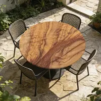 Merkloos Nappe ronde élastique, lavable, diamètre 130 cm, aspect bois, idéale pour l'extérieur (jardin) et les restaurants