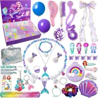 Merkloos Calendrier de l'Avent pour 24 jours, sur le thème des sirènes, contenant des bijoux et des accessoires pour cheveux, idéal pour les filles