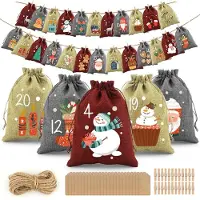 Merkloos Calendrier de l'Avent en tissu, 24 pièces, motifs de Noël, à remplir, pour la décoration de Noël