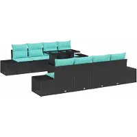 vidaXL Ensemble de canapés de jardin , 7 pièces, 6 places, noir et turquoise