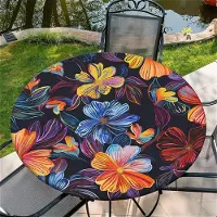 Merkloos Nappe ronde pour l'extérieur, extensible, diamètre 110 cm, motif de fleurs d'hibiscus, pour tables de jardin