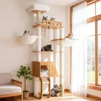 Merkloos Arbre à chat Kratzbaum, 184 cm de hauteur, avec hamac, grande plateforme et échelle d'escalade