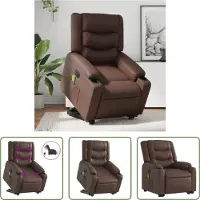 The Living Store Fauteuil de massage avec releveur électrique Marron Similicuir