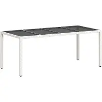 Merkloos Table de jardin Polyrotan de Wit avec plateau en verre