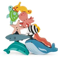 Mentari jeu d'empilage en bois océan - Jouet éducatif animaux marins enfants