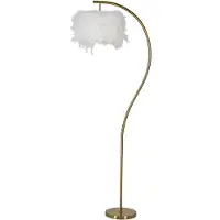 Mauro Ferretti Lampadaire Semi-Arc 60 X 33 X 170cm - Lampadaire Glamour En Métal Doré Avec Abat-Jour En Plumes Synthétiques - Douille E27, 40W, 220V, Design Moderne