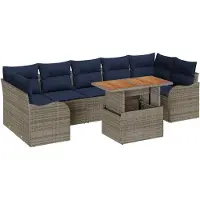 vidaXL Ensemble de canapés de jardin , 8 pièces, gris et bleu marine, en polyrotin